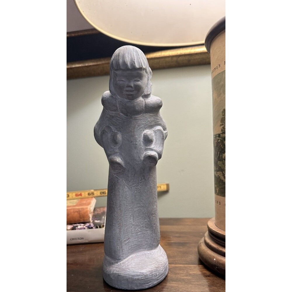 Isabel Bloom Mother Carrying Child On Back Statue  Blue-Green Concrete Signed
